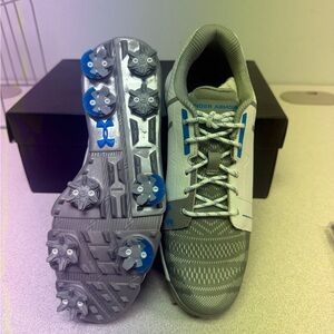 Under Armour Men's Gray and White Athletic Shoes with Blue Accents